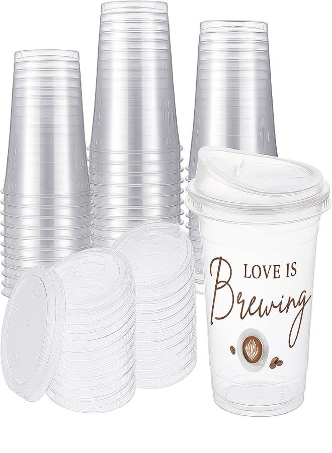 Willinglong 50 Pack Love Is Brewing Bridal Shower Cups Wedding Coffee Cups with Strawless Sip Lids 12 oz Love Is Brewing Iced Cup Disposable Cup for Reception Guests Bar Supplies Anniversary - Image 1
